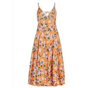 Free People Midi Dress Orange Finer Things Printed Vacay Boho Flowy Size XS New